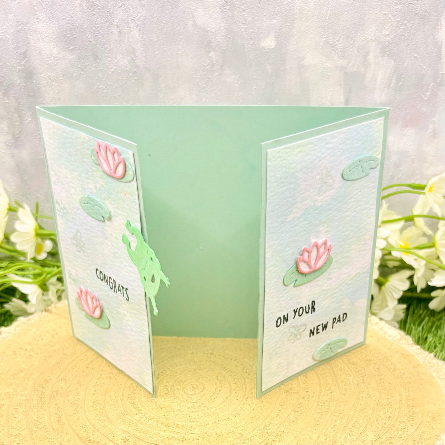 Frog & lily Pads Handmade New Home Card-1