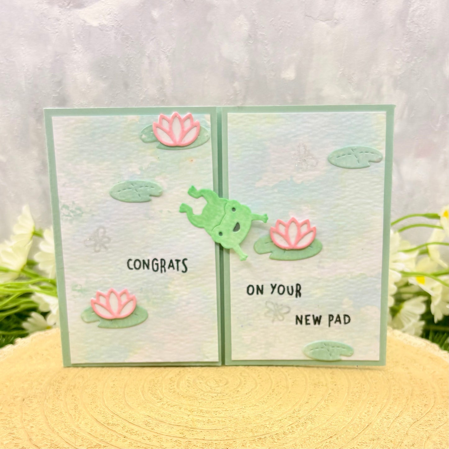 Frog & lily Pads Handmade New Home Card