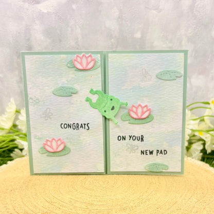 Frog & lily Pads Handmade New Home Card