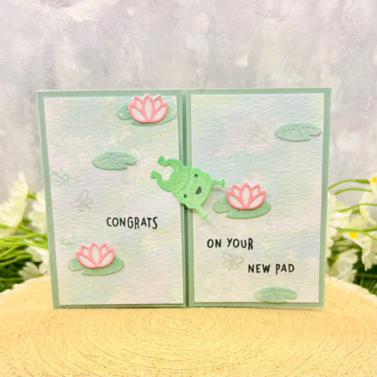 Frog & lily Pads Handmade New Home Card