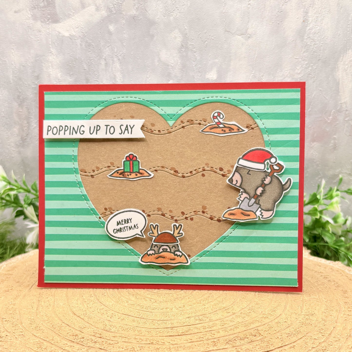 Funny Festive Moles Handmade Christmas Card