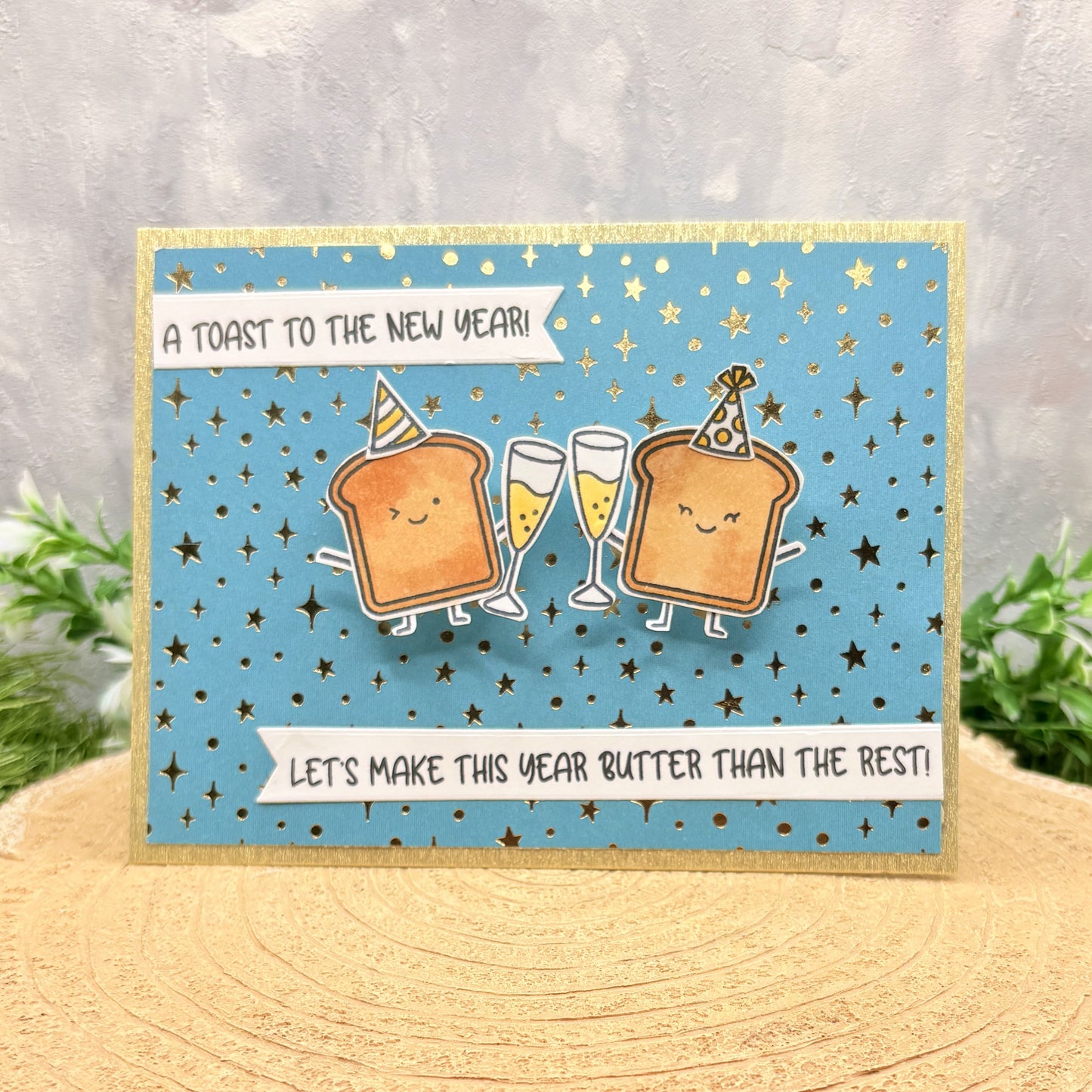 Funny Toast Pun Handmade New Year Card