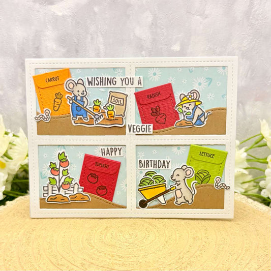 Gardening Mice Handmade Birthday Card