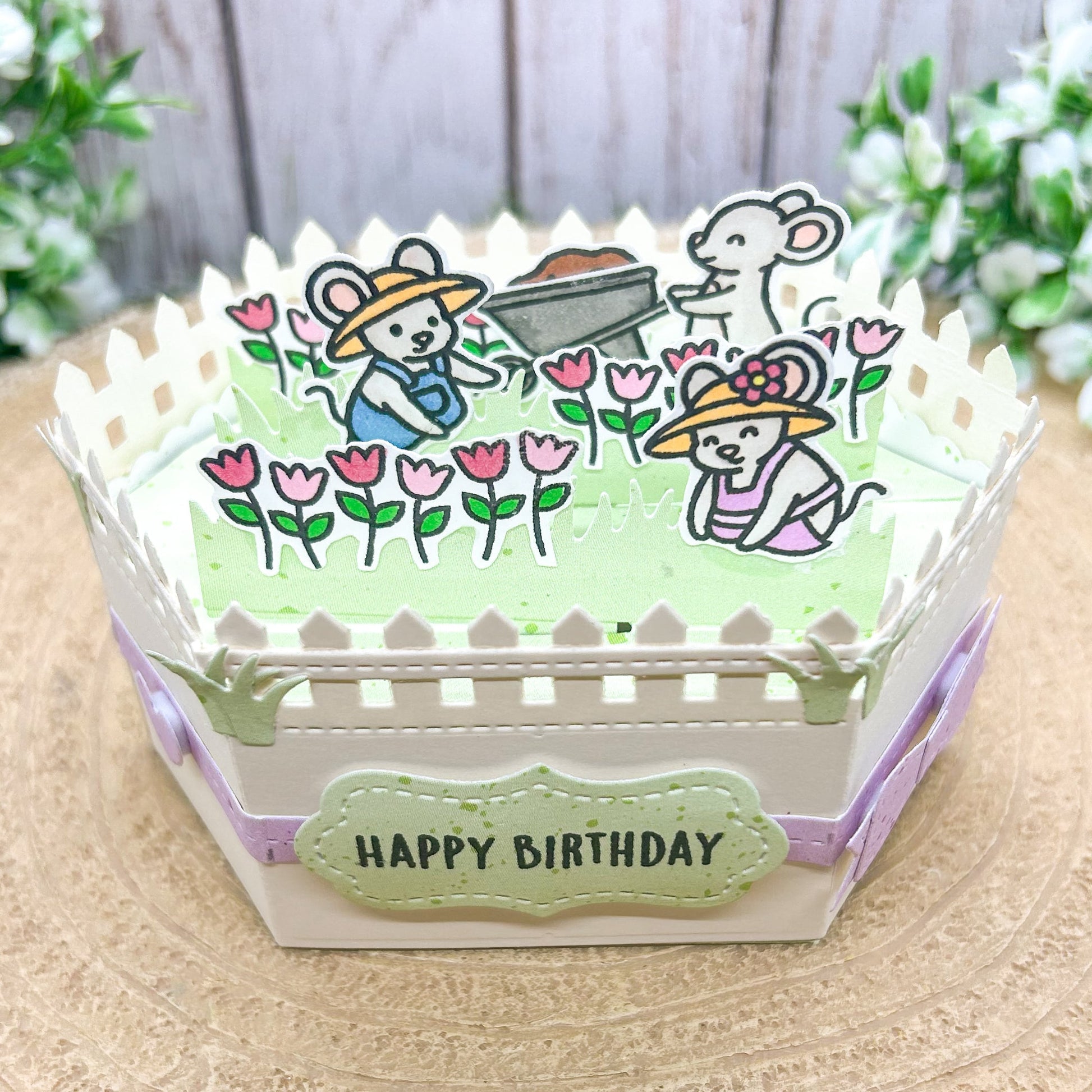 Gardening Mice Handmade Pop Up Birthday Card-1