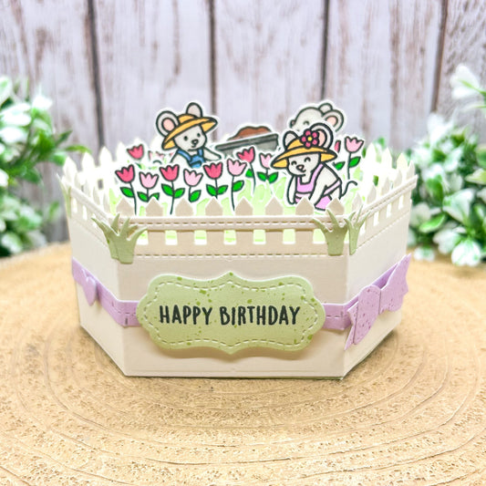 Gardening Mice Handmade Pop Up Birthday Card