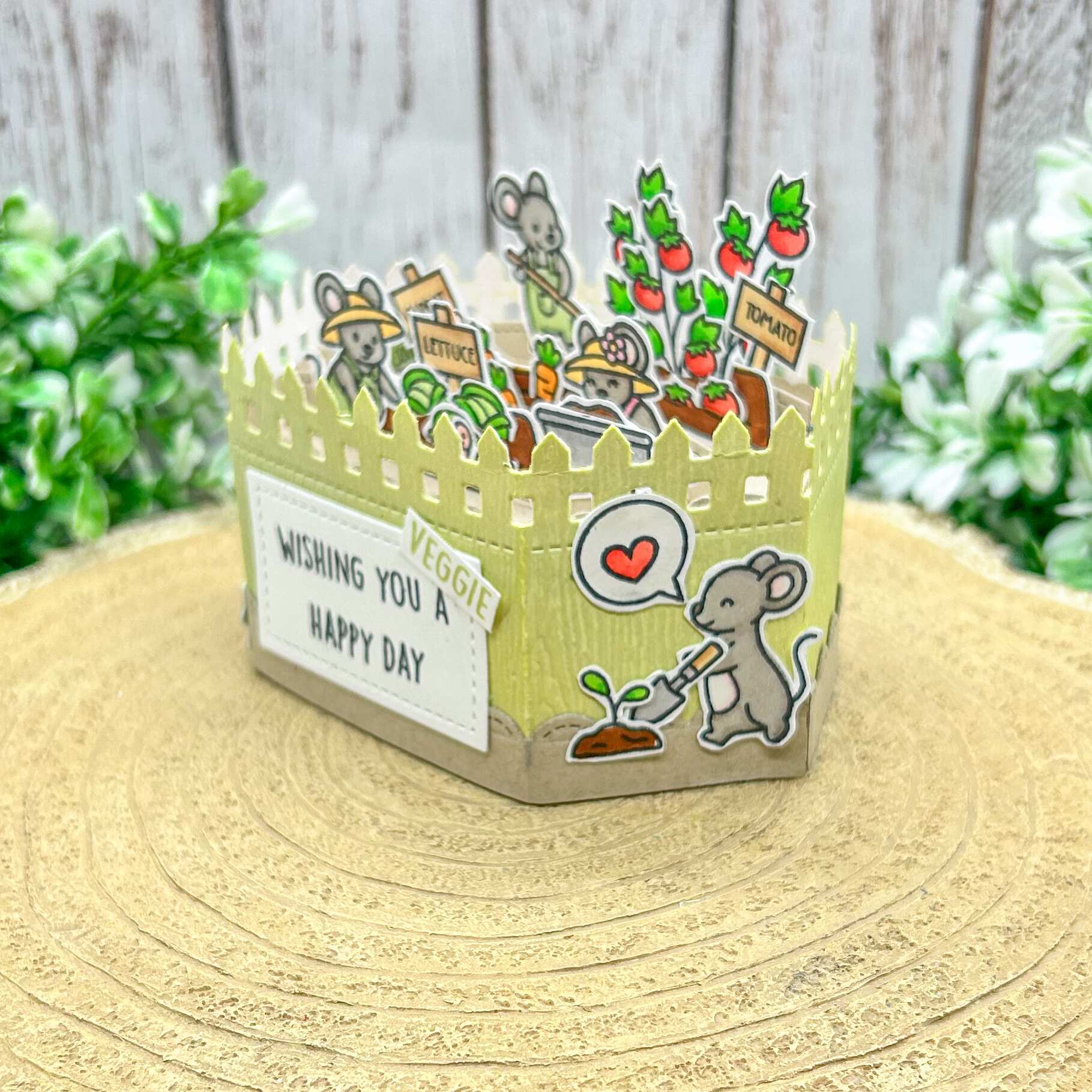 Gardening Mice Veggie Patch Handmade Pop Up Card-2