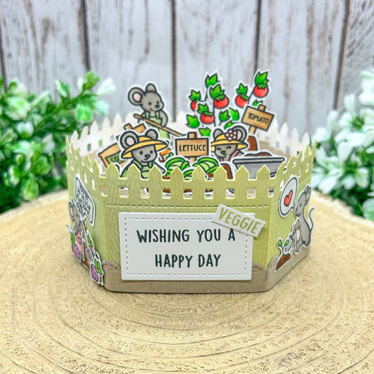 Gardening Mice Veggie Patch Handmade Pop Up Card