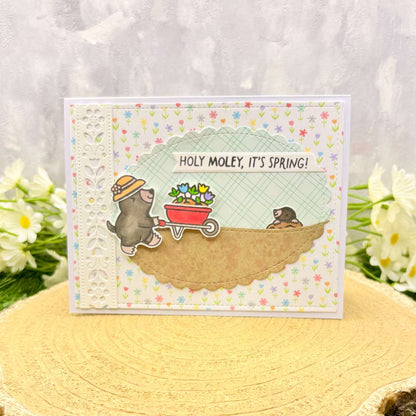 Gardening Moles Spring Themed Handmade Card