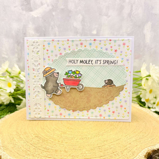 Gardening Moles Spring Themed Handmade Card