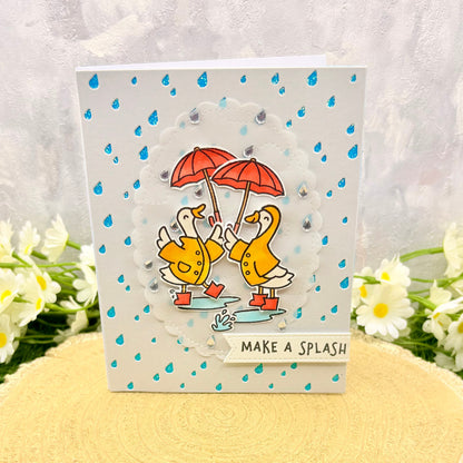 Geese In Raincoats Make A Splash Handmade Card-1