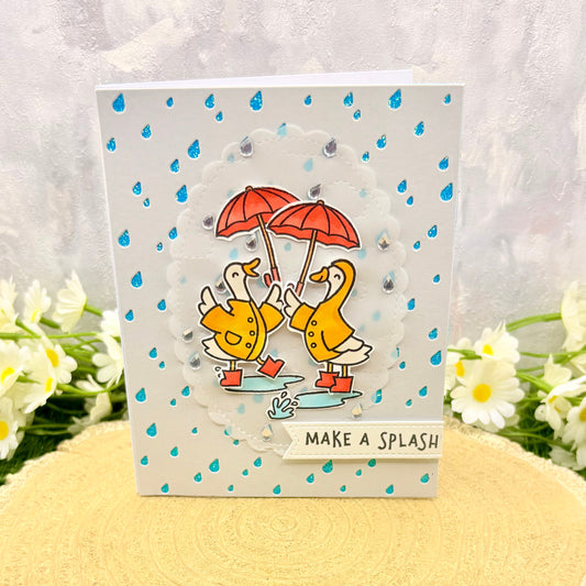 Geese In Raincoats Make A Splash Handmade Card-1