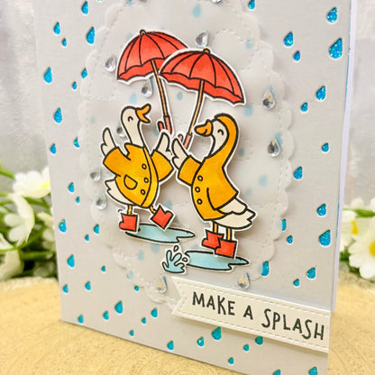 Geese In Raincoats Make A Splash Handmade Card-2