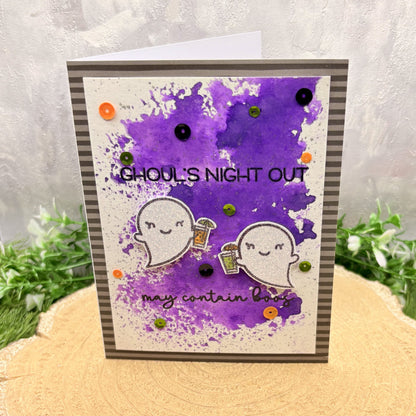 Ghouls Night Out Watercolour Handmade Halloween Card-1