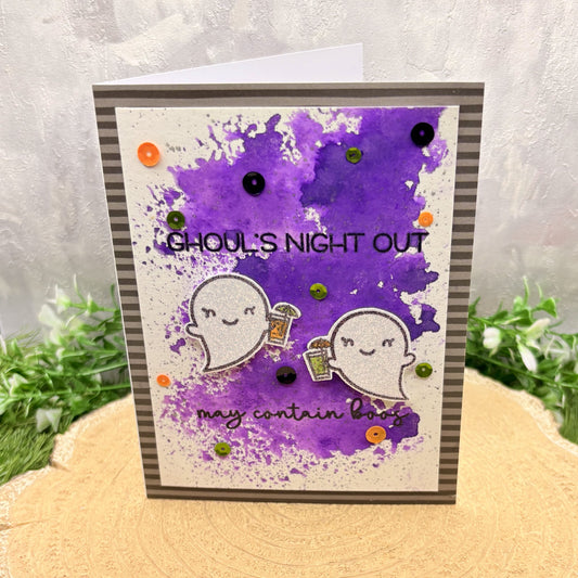 Ghouls Night Out Watercolour Handmade Halloween Card-1