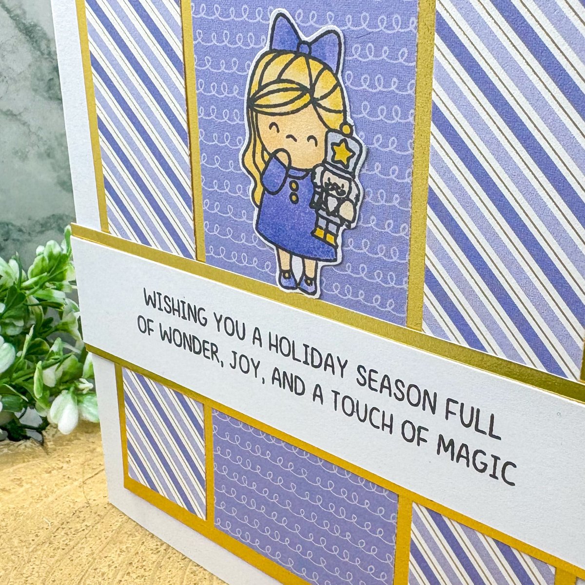 Girl & Nutcracker Purple Handmade Christmas Card-2
