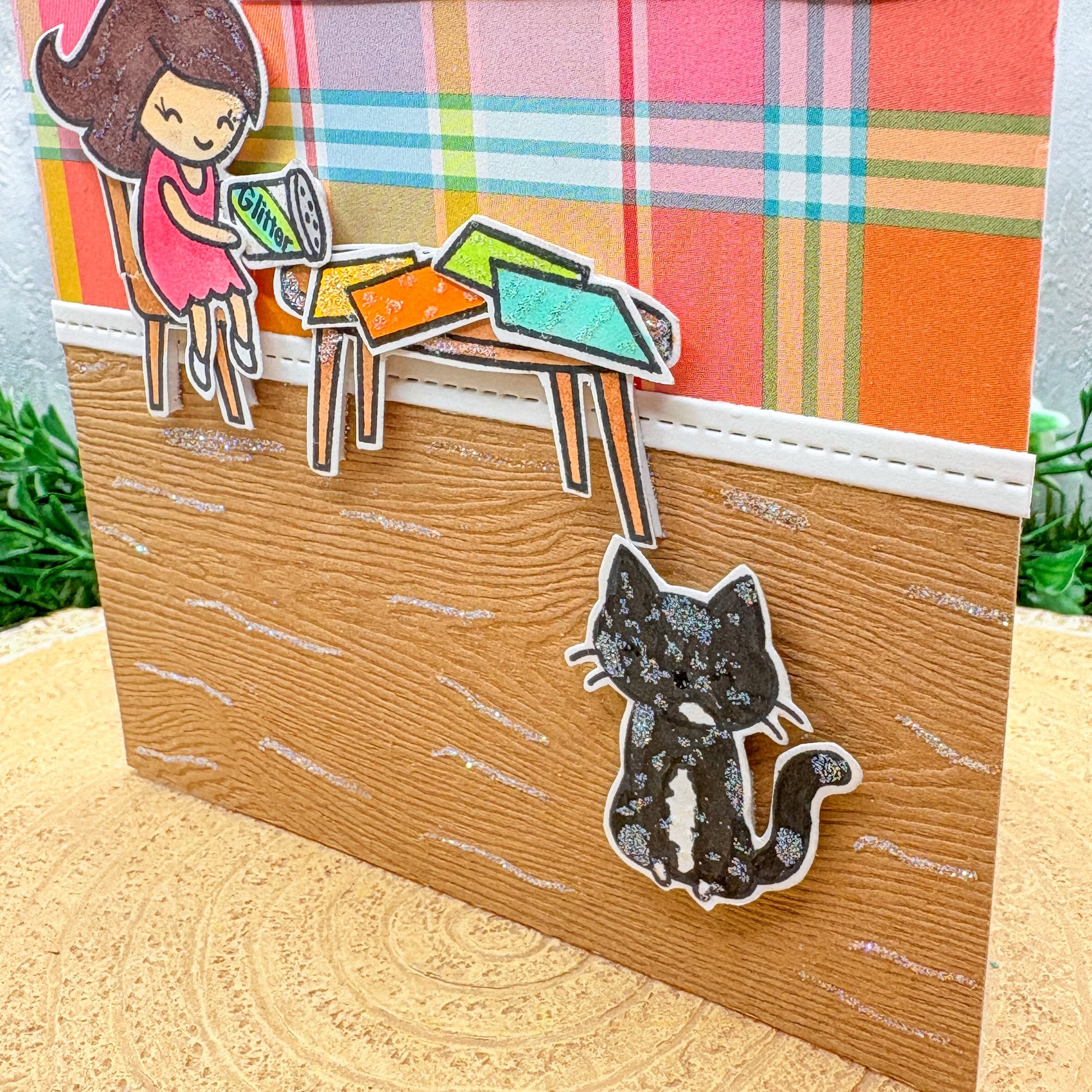 Glitter Everywhere & Cat Handmade Card-2
