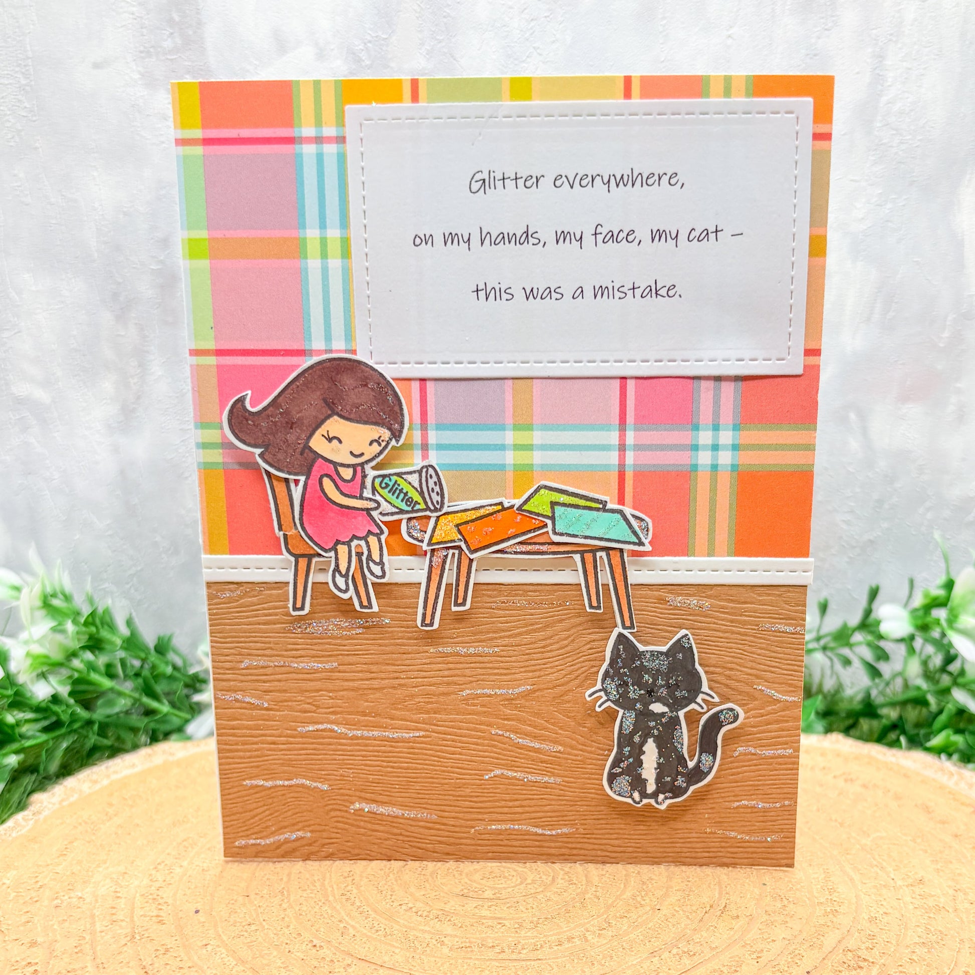 Glitter Everywhere & Cat Handmade Card