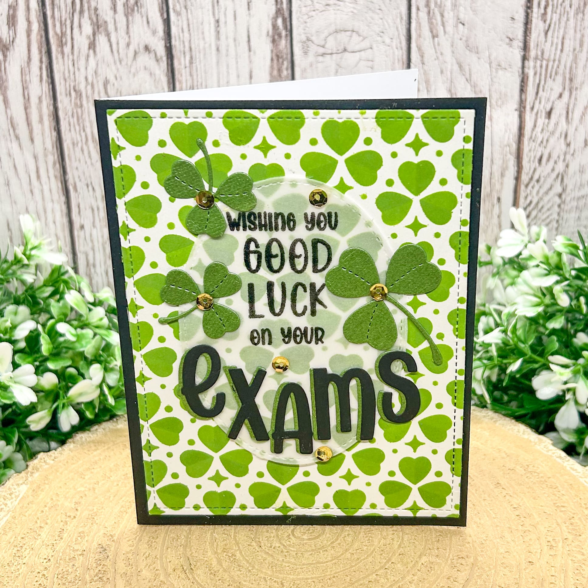 Good Luck Exams Four Leaf Clover Handmade Card-1