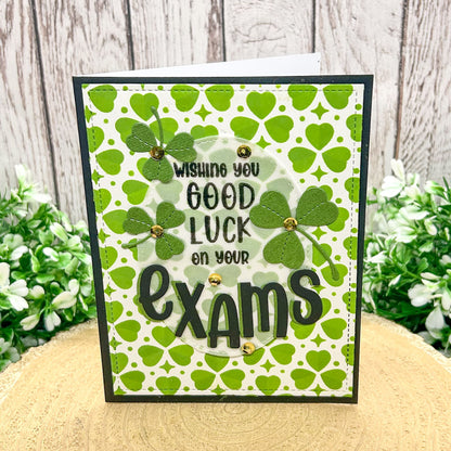 Good Luck Exams Four Leaf Clover Handmade Card-1
