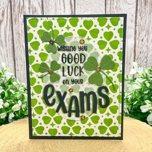 Good Luck Exams Four Leaf Clover Handmade Card