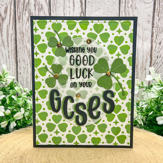 Good Luck GCSE's Four Leaf Clover Handmade Card