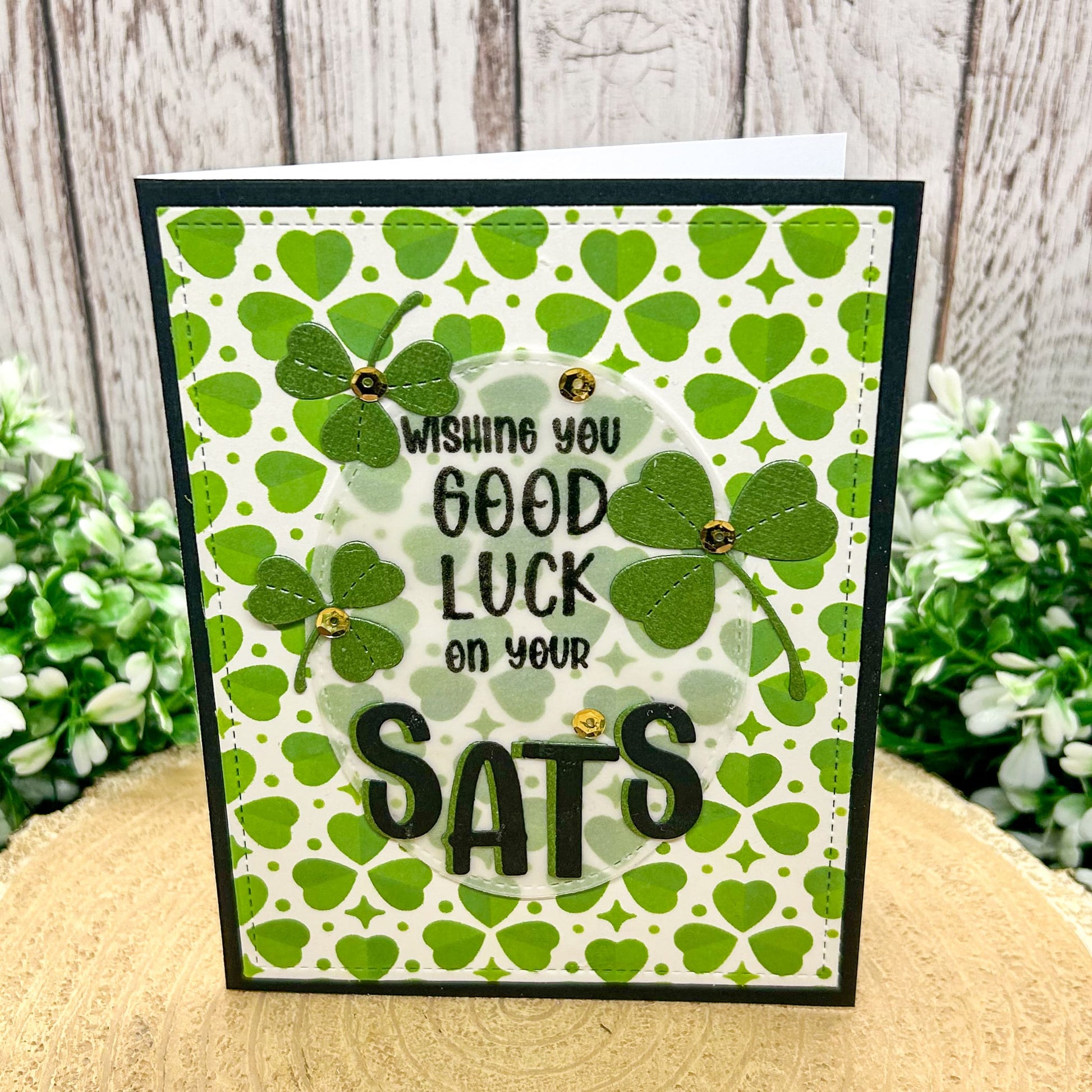 Good Luck SATs Four Leaf Clover Handmade Card-1