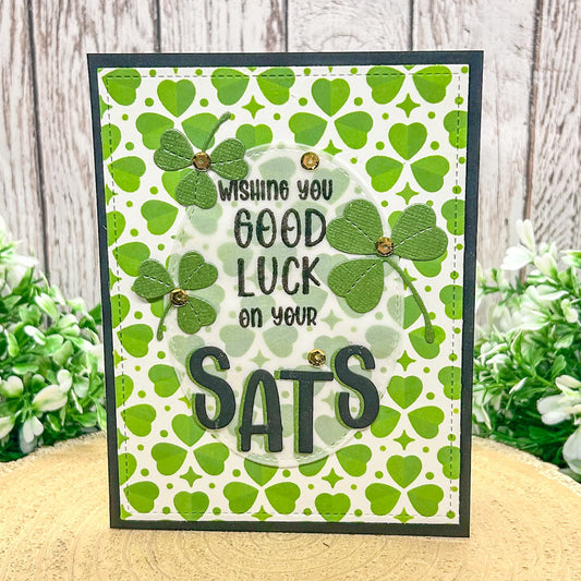 Good Luck SATs Four Leaf Clover Handmade Card