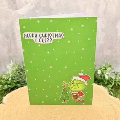 Green Grumpy Santa Handmade Character Christmas Card-1