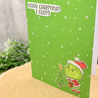 Green Grumpy Santa Handmade Character Christmas Card-2