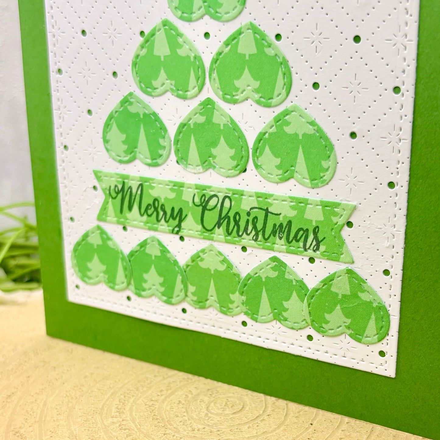 Green Heart Tree Handmade Christmas Card-2