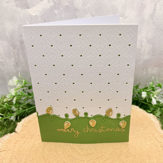 Green & Gold String Lights Handmade Christmas Card-1