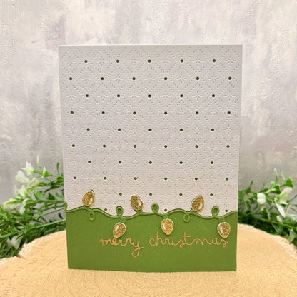 Green & Gold String Lights Handmade Christmas Card