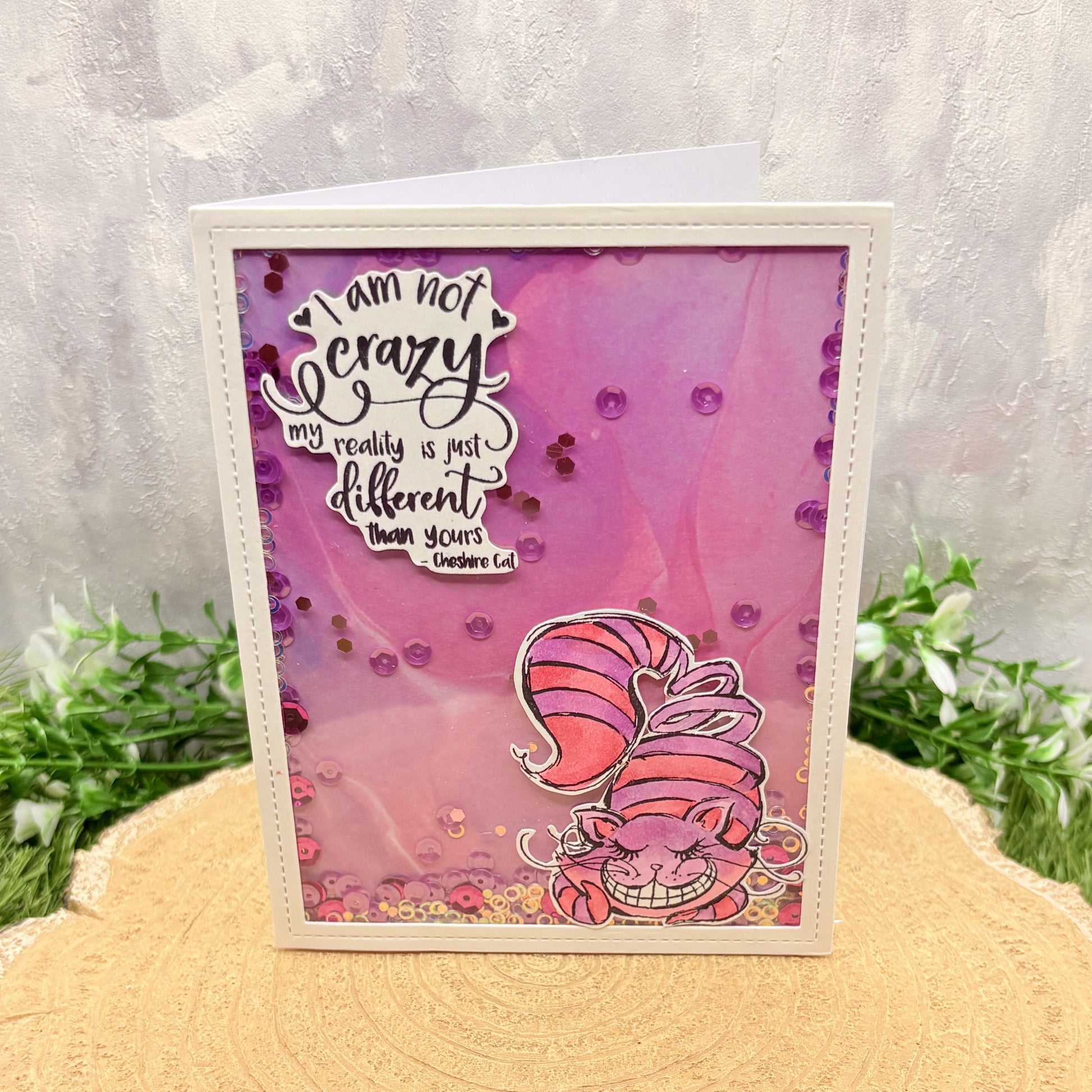 Grinning Alice Cat Character Themed Handmade Card-1