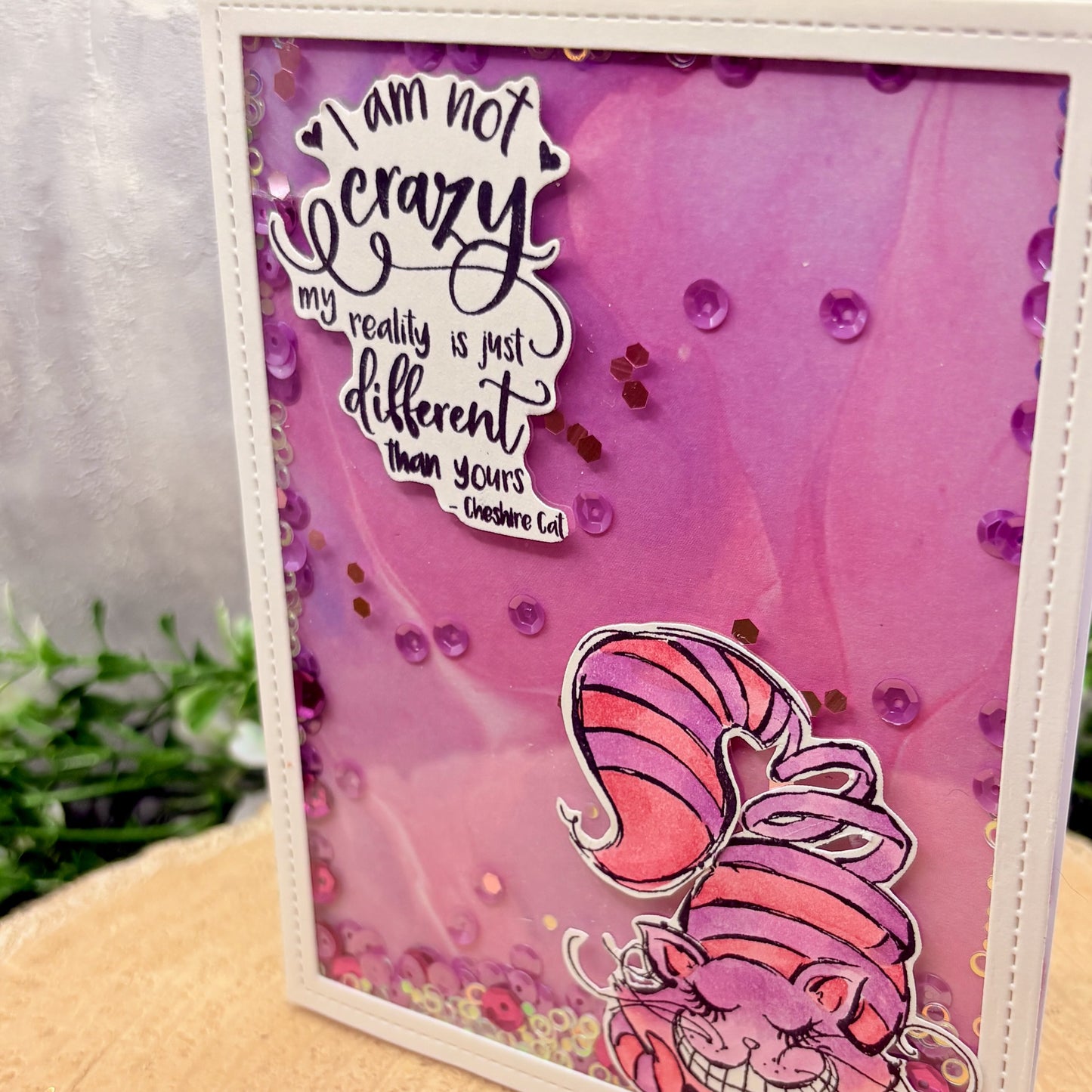 Grinning Alice Cat Character Themed Handmade Card-2