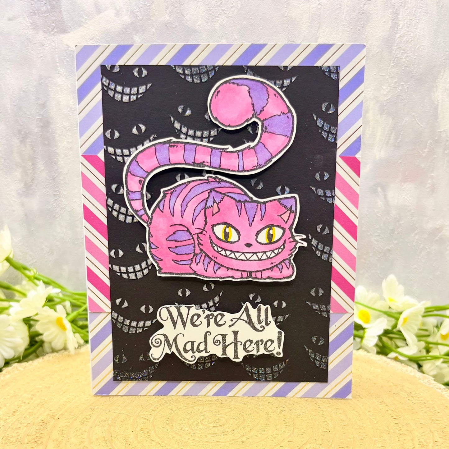 Grinning Cat We're All Made Here Handmade Character Card