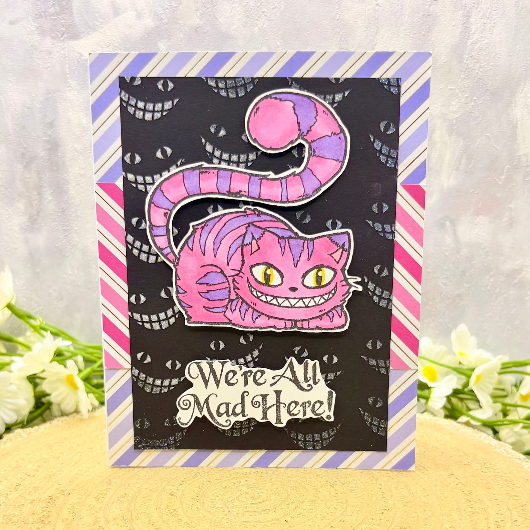 Grinning Cat We're All Made Here Handmade Character Card