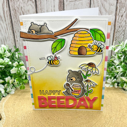 Happy Beeday Honey Bear & Bees Handmade Birthday Card-1