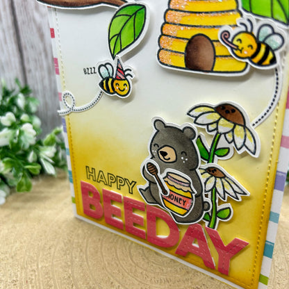 Happy Beeday Honey Bear & Bees Handmade Birthday Card-2
