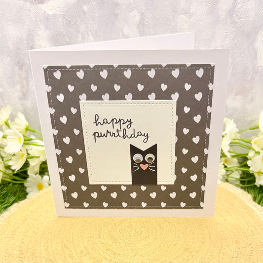 Happy Purrthday Cat Themed Handmade Birthday Card-1
