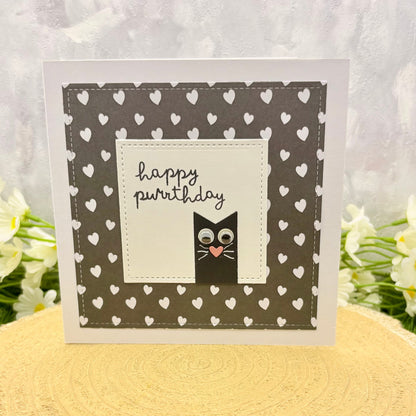 Happy Purrthday Cat Themed Handmade Birthday Card