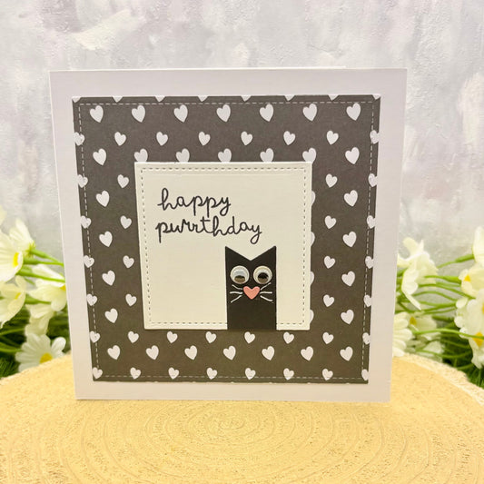 Happy Purrthday Cat Themed Handmade Birthday Card