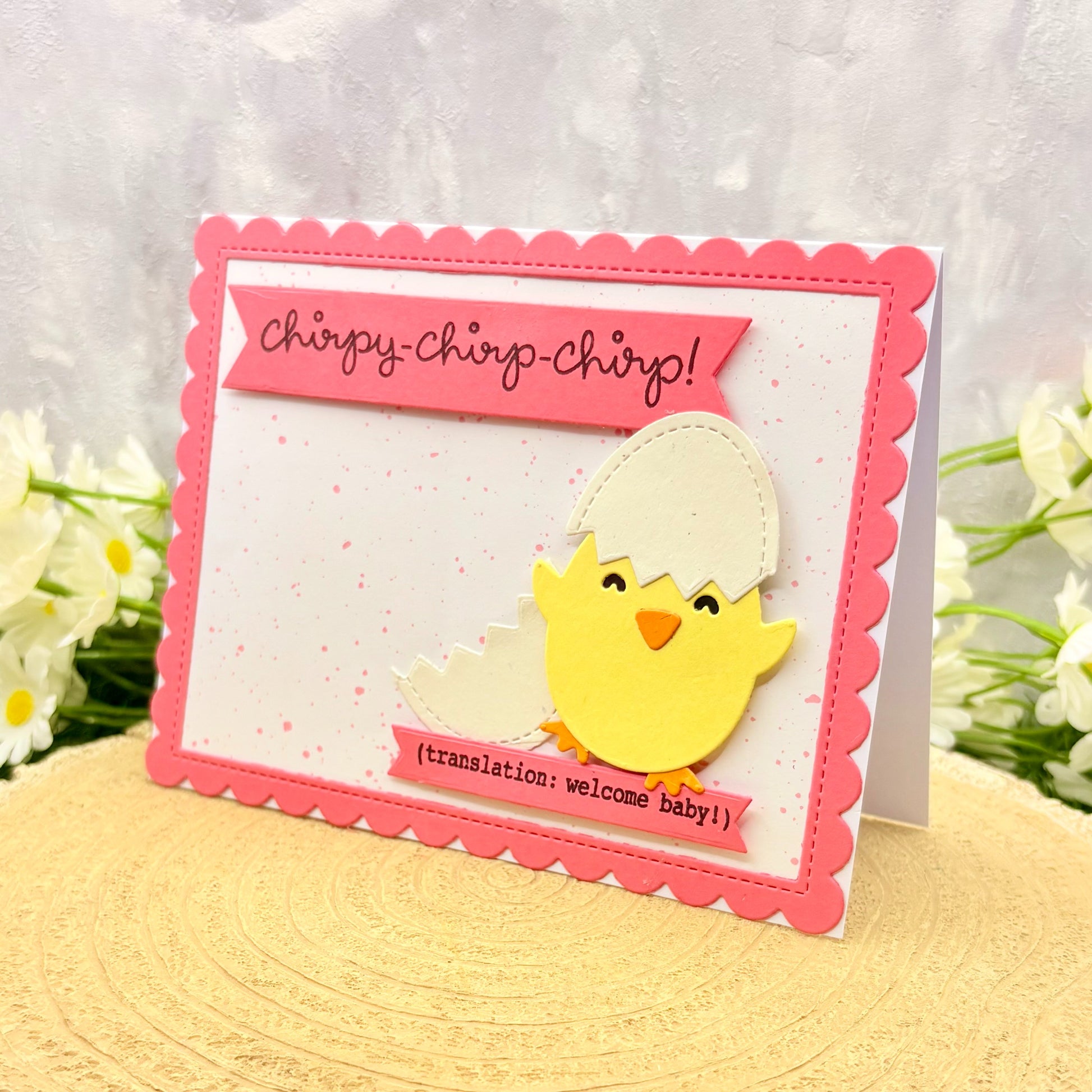 Hatching Chick Handmade New Baby Girl Card-1