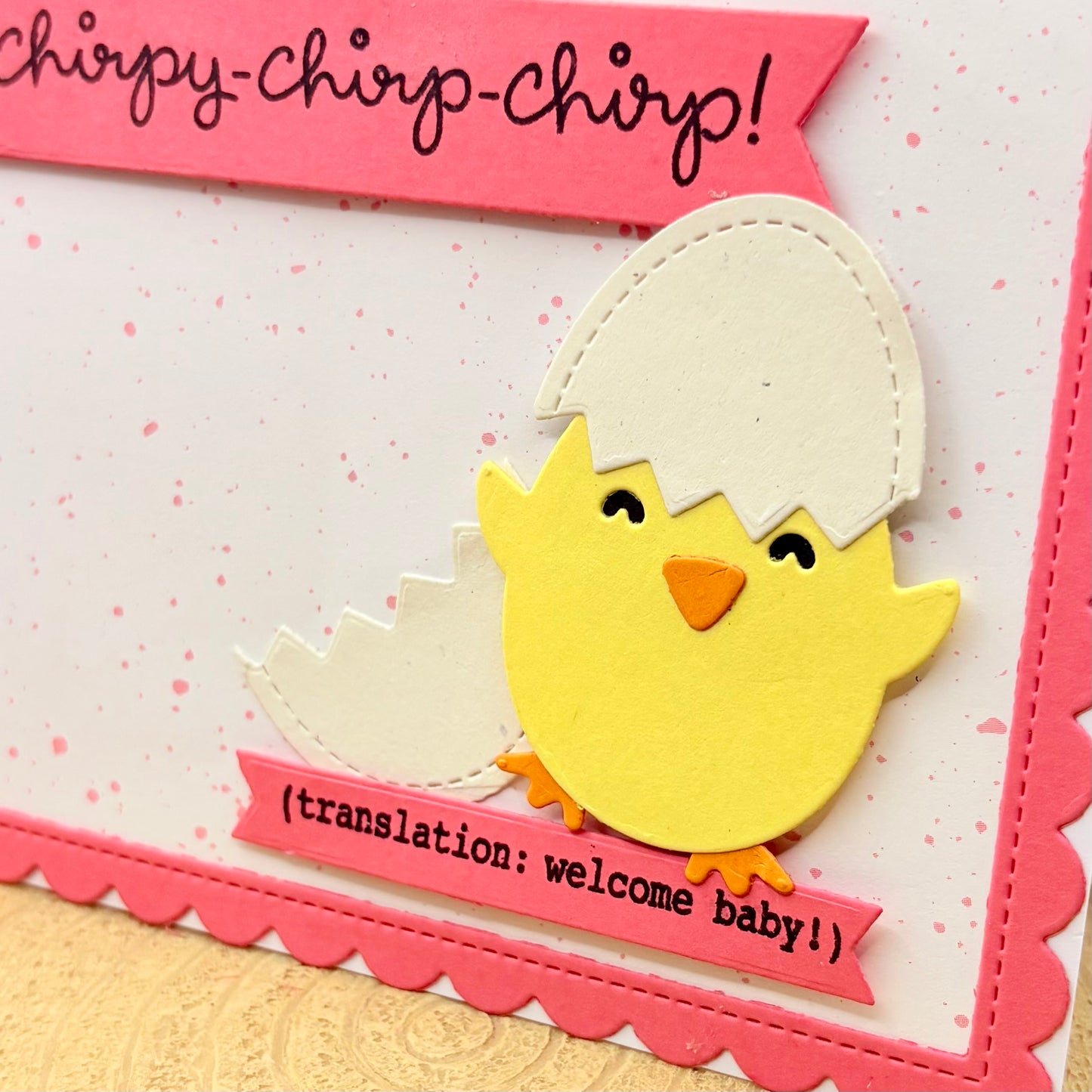 Hatching Chick Handmade New Baby Girl Card-2
