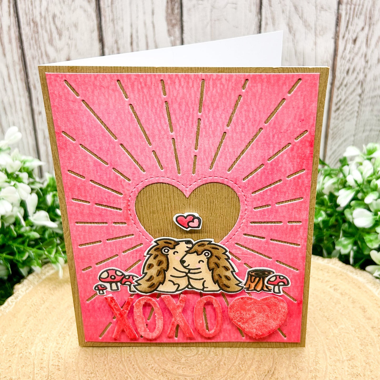 Hedgehogs Hugging XOXO Handmade Valentine's Day Card-1