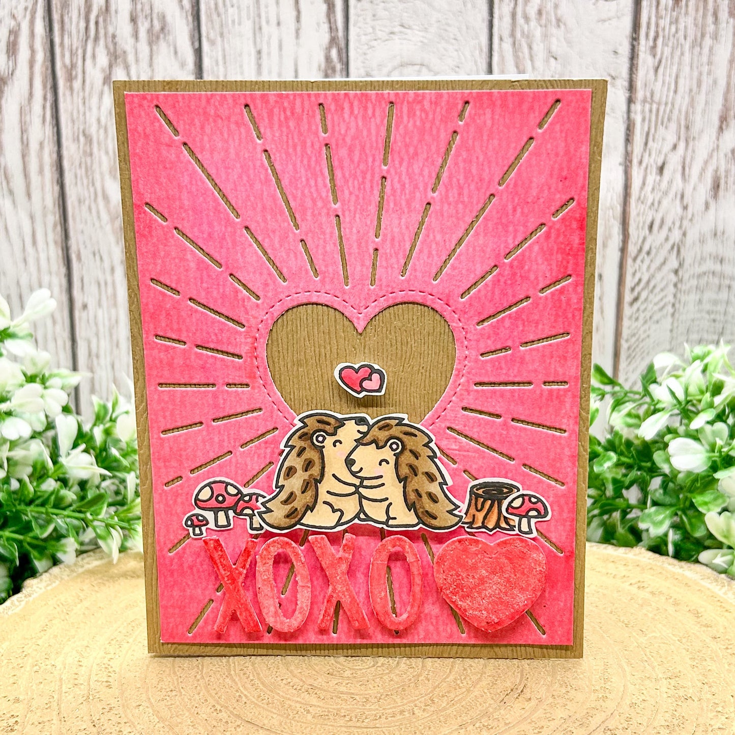 Hedgehogs Hugging XOXO Handmade Valentine's Day Card