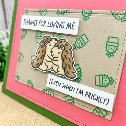 Hedgehogs & Cactus Thanks For Loving Me Handmade Valentine's Day Card