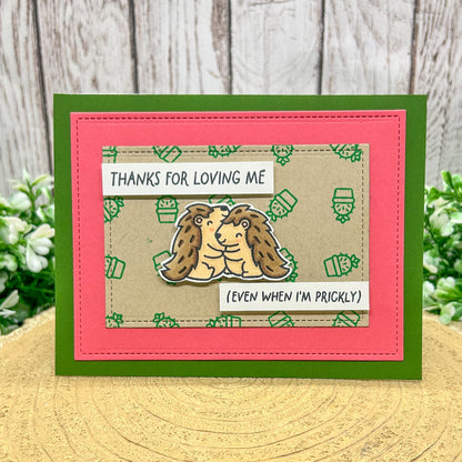 Hedgehogs & Cactus Thanks For Loving Me Handmade Valentine's Day Card