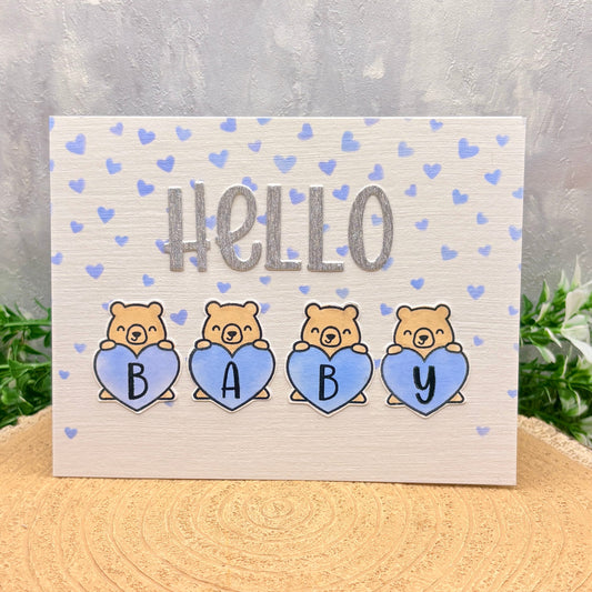 Hello Baby Boy Handmade New Baby Card