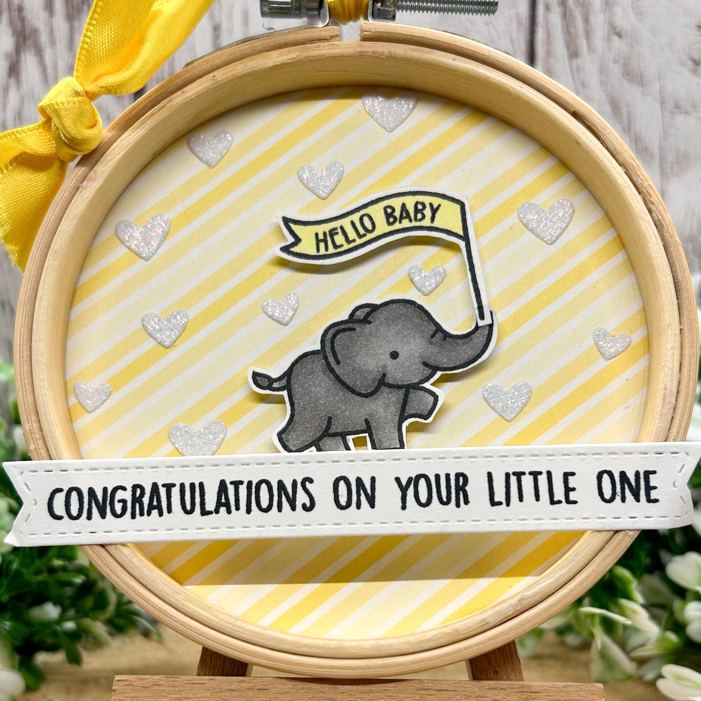 Hello New Baby Yellow Embroidery Hoop Hanging Ornament Gift-1