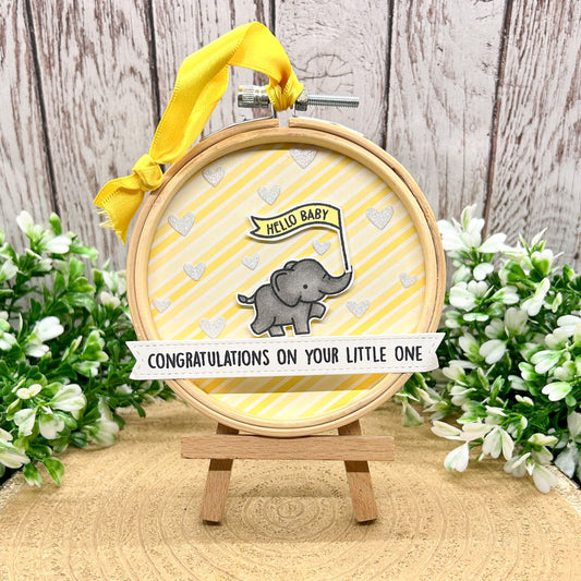 Hello New Baby Yellow Embroidery Hoop Hanging Ornament Gift